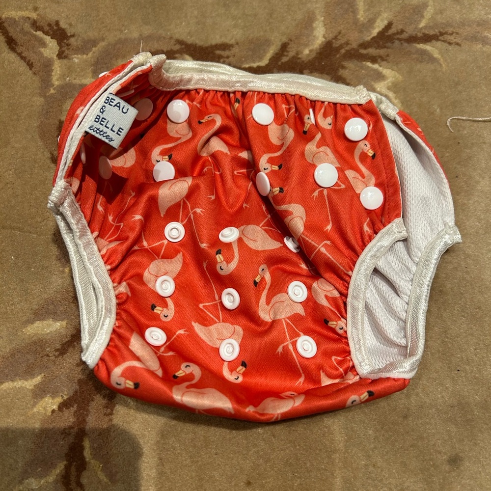 Beau & Belle Littles Reusable Baby Swim Diaper One Size flamingo (Sizes N–5)